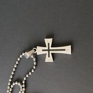 Cross Necklace, Stainless  Steel,.018TW Diamond Pendant. NWT